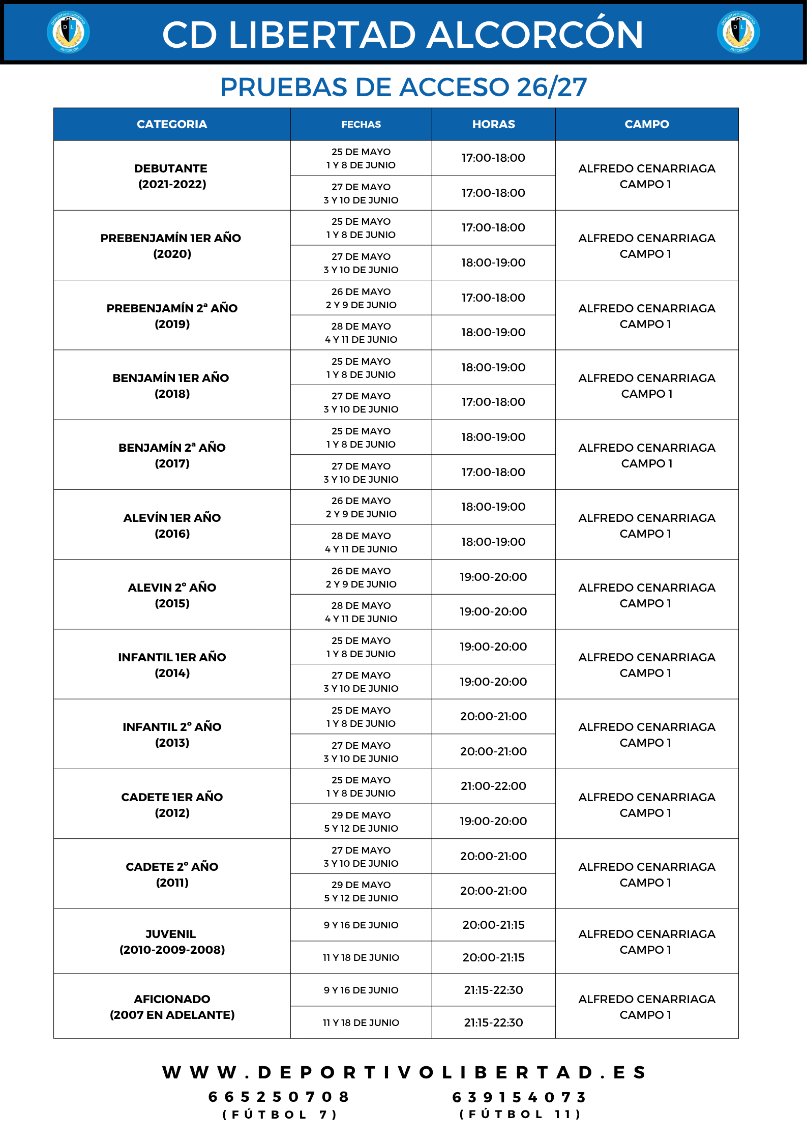 HORARIO PRUEBAS 26-27
